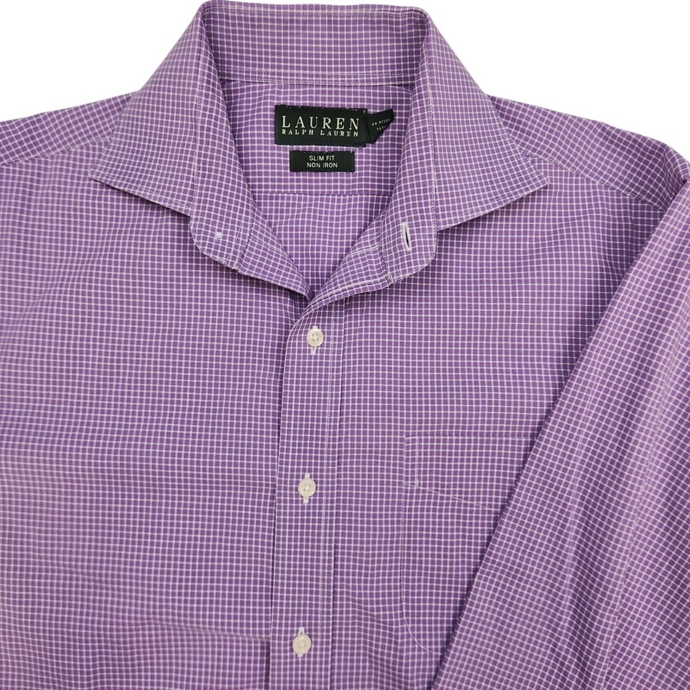 Lauren Ralph Lauren Purple Check Button Down‎ Dress Shirt Sz 15/32-33 Slim Fit